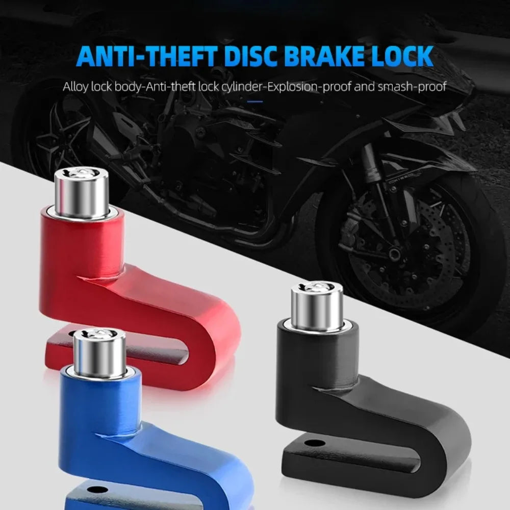 Disc Brake Lock Anti-Theft Security Lock Universal Motorcycle Bicycle Scooter Wheel Safety Theft-Protection Padlock – 5.5mm Lock Rod Metal Blue Red Black