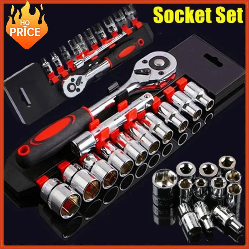 12-Piece Ratchet Wrench Socket Set – 4–13mm Metric – 45# Steel Chrome Plated – Motorcycle / Bicycle / Car / Boat – $17