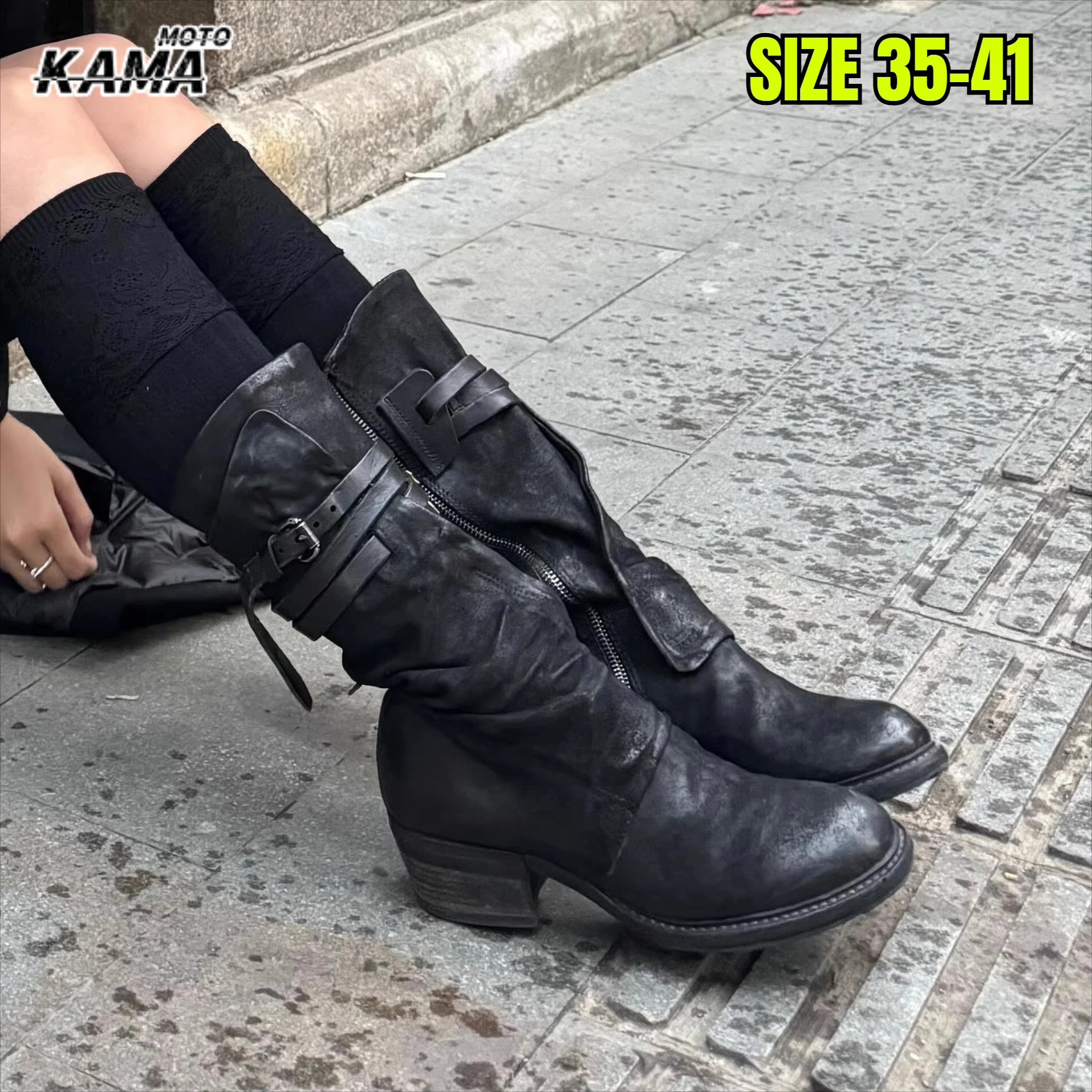 Riding Boots – Retro Motorcycle Boots for Men & Women, Side Zipper & Buckle Strap