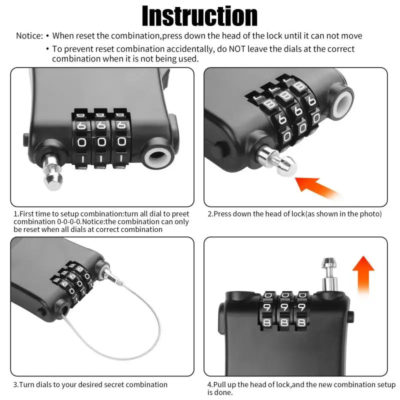 DOMEN Bicycle Steel 3 Digit Cable Code Lock Outdoor Waterproof Motorcycle Helmet Anti-Theft Chain Password Lock Bike Accessories