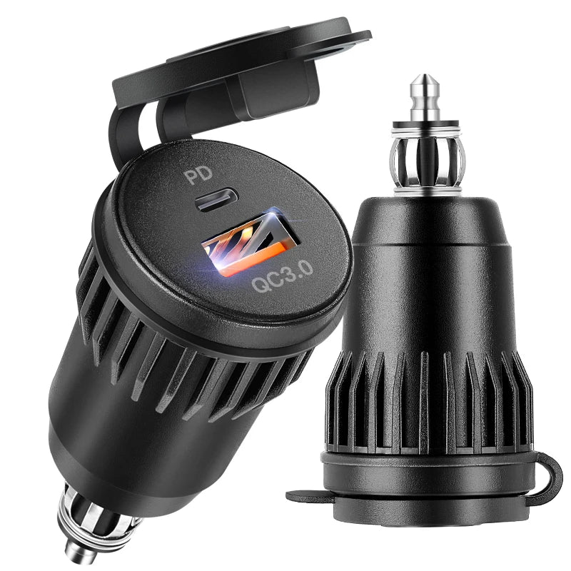 QC3.0 USB-C PD Motorcycle Fast Charger – Hella DIN Power Adapter for BMW R1250/R1300GS, Ducati & Triumph