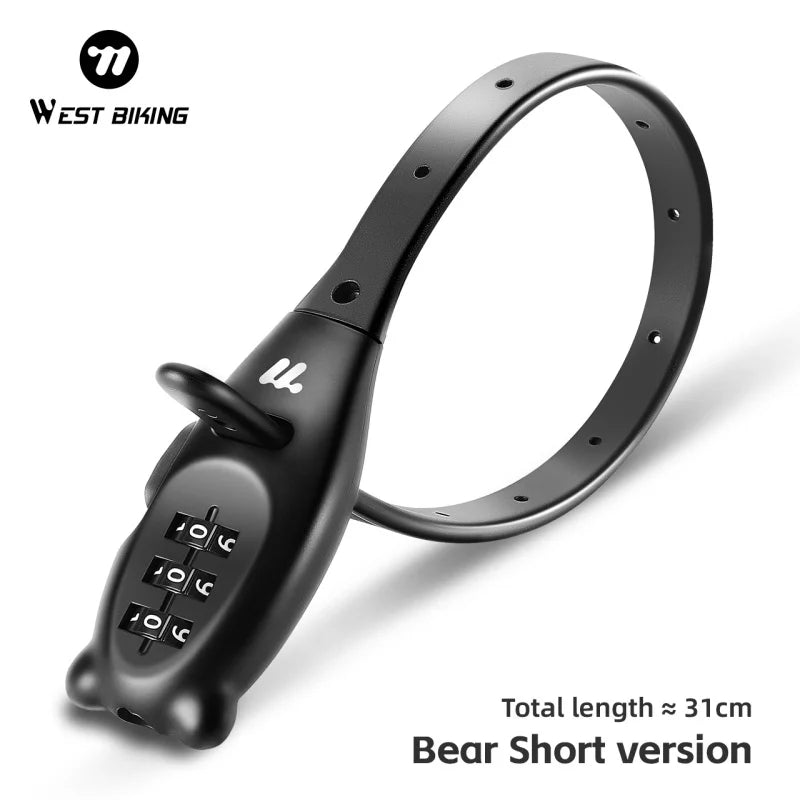 WEST BIKING Bicycle Lock Portable Cable Zinc Alloy Lock Motorcycle Helmet Password Lock Safety Anti-Theft Adjustable Rope Lock