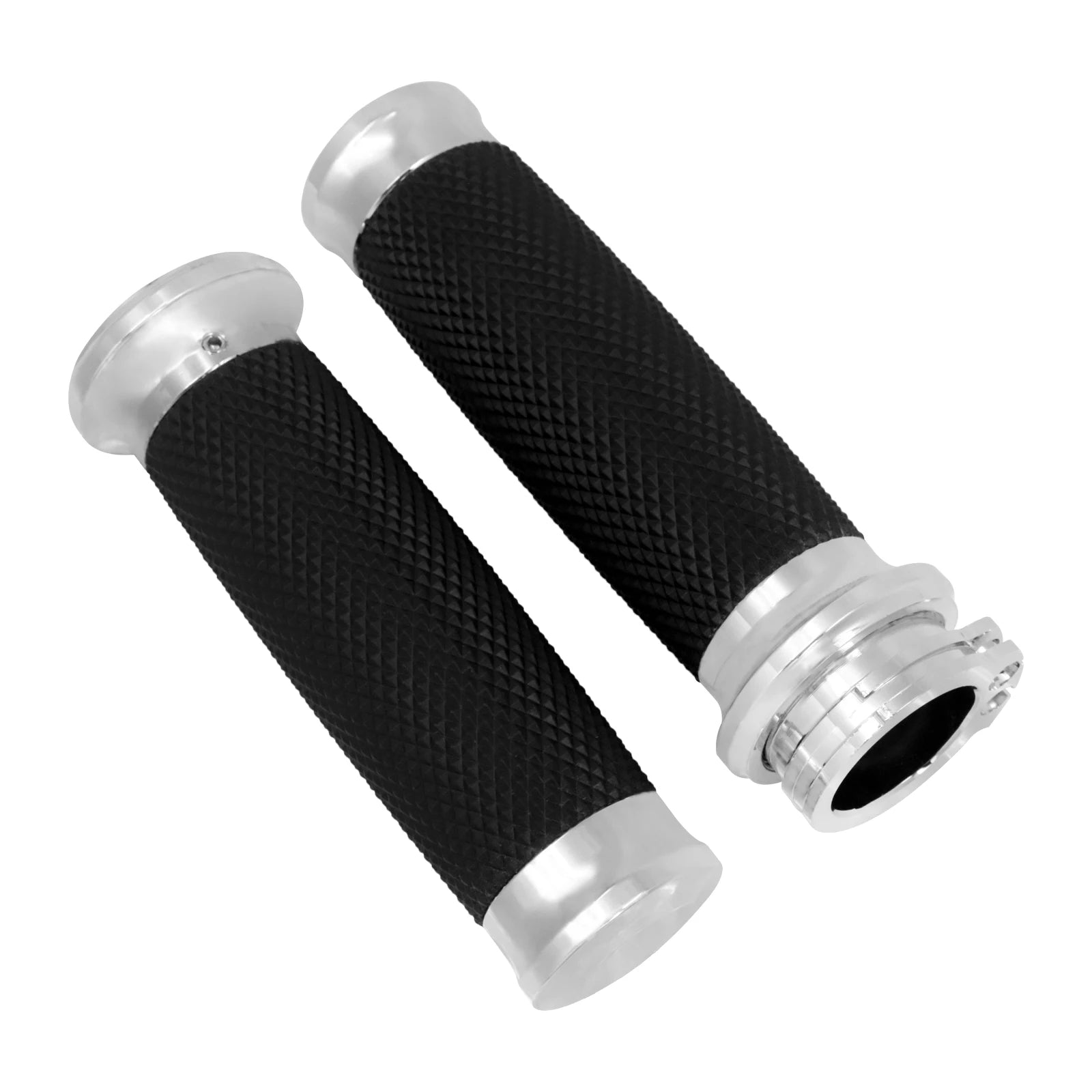 REWMTER Harley-Davidson Motorcycle Handlebar Grips 1" 25mm Aluminum Rubber Lining Hand Grips for Harley Sportster XL 883 1200 XR Touring Road King Dyna Softail V-Rod VRSC – Black / Chrome (1 Pair)