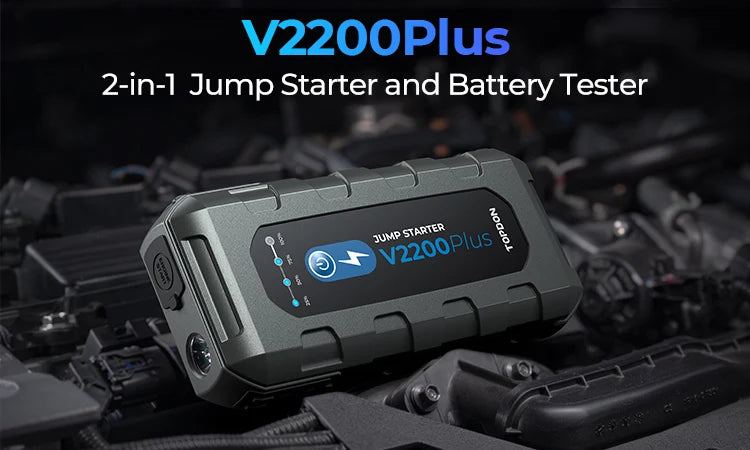 TOPDON V2200Plus 2200A Jump Starter – 2-in-1 Battery Tester & Power Bank for Cars, Trucks & Motorcycles