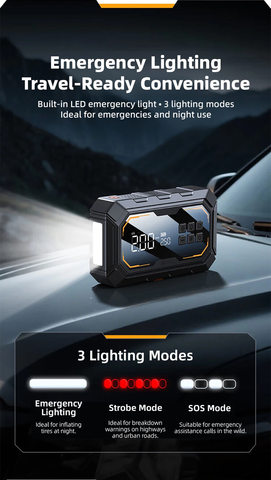 Motorcycle Jump Starter with Air Compressor 150PSI Tyre Inflator 4-in-1 Emergency Battery Booster Power Bank LED Flashlight 12V