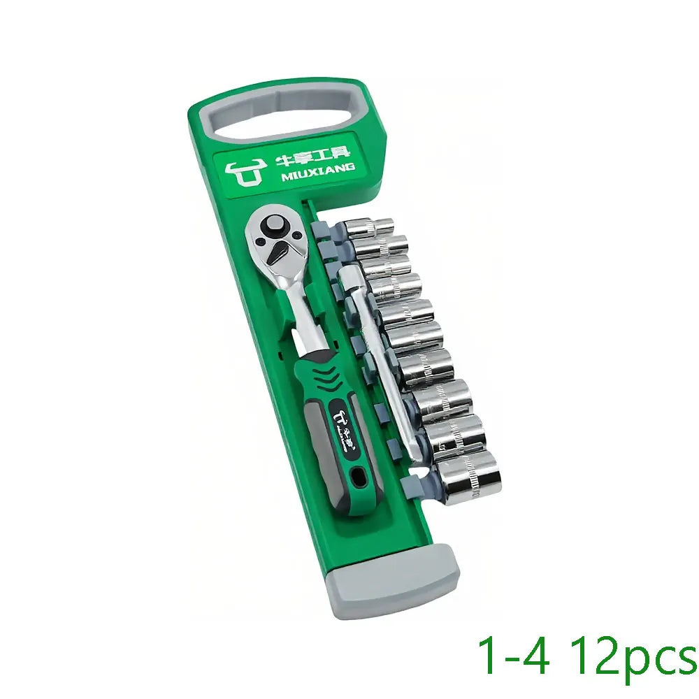 oein 1/4" Drive 12-Piece Ratchet Socket Wrench Set – 72-Tooth, Chrome Vanadium Steel – Motorcycle / Car Repair – Storage Case – $18