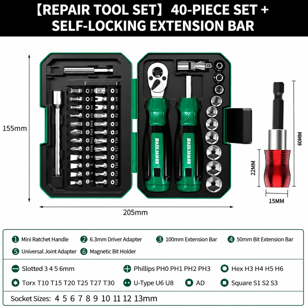 Baolian 40-in-1 Bike & Motorcycle Repair Tool Kit – Ratchet, Socket Wrench & Screwdriver Bit Set – Cr-V Steel – Carry Bag – $80