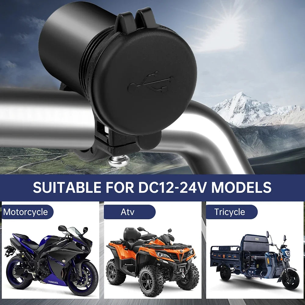 12V Waterproof Motorcycle USB Charger – Phone Charging Port with Power Switch