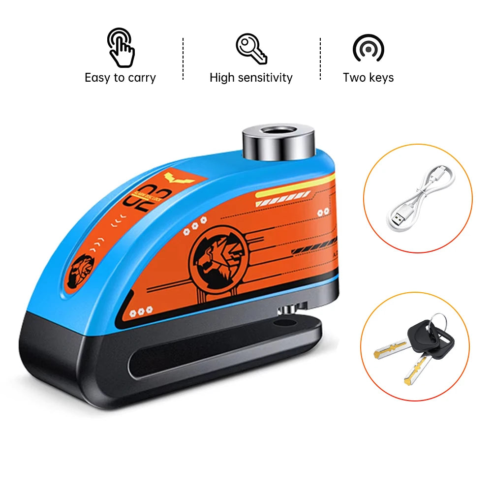Elecpow Rechargeable Motorcycle Bicycle Scooter Alarm Disc Brake Lock Waterproof Anti-Theft Reminder Cable – 120dB USB-C IP67 7mm 285g CE FCC RoHS – With or Without Rope