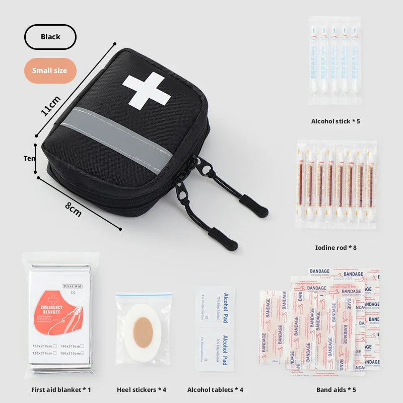 Reflective Portable First Aid Kit for Outdoor Hiking Camping - Emergency Medicine Organizer with Car Storage Strips