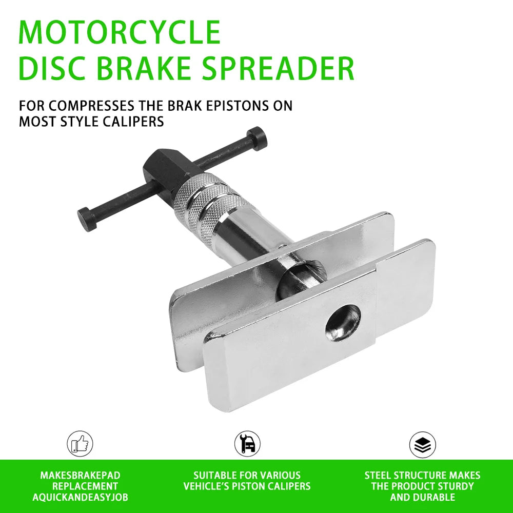Heavy Duty Motorcycle Brake Caliper Spreader Tool – Brake Disc Tools – T-Bar Compression Tool for Most Vehicle Brake Discs – Universal 1/5”–2-1/3” – Silver – $48