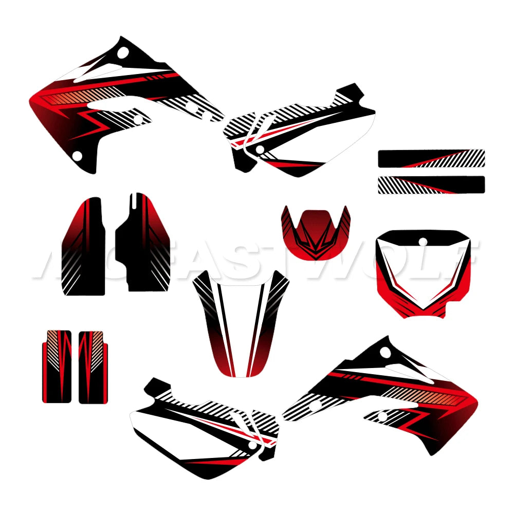 Honda CR85 2003–2012 Motorcycle Graphics Background Decal Sticker Kit – 4 Designs – 29mil / 31mil 3D / 35mil Extra-Thick – Custom Number Option – $94–$124
