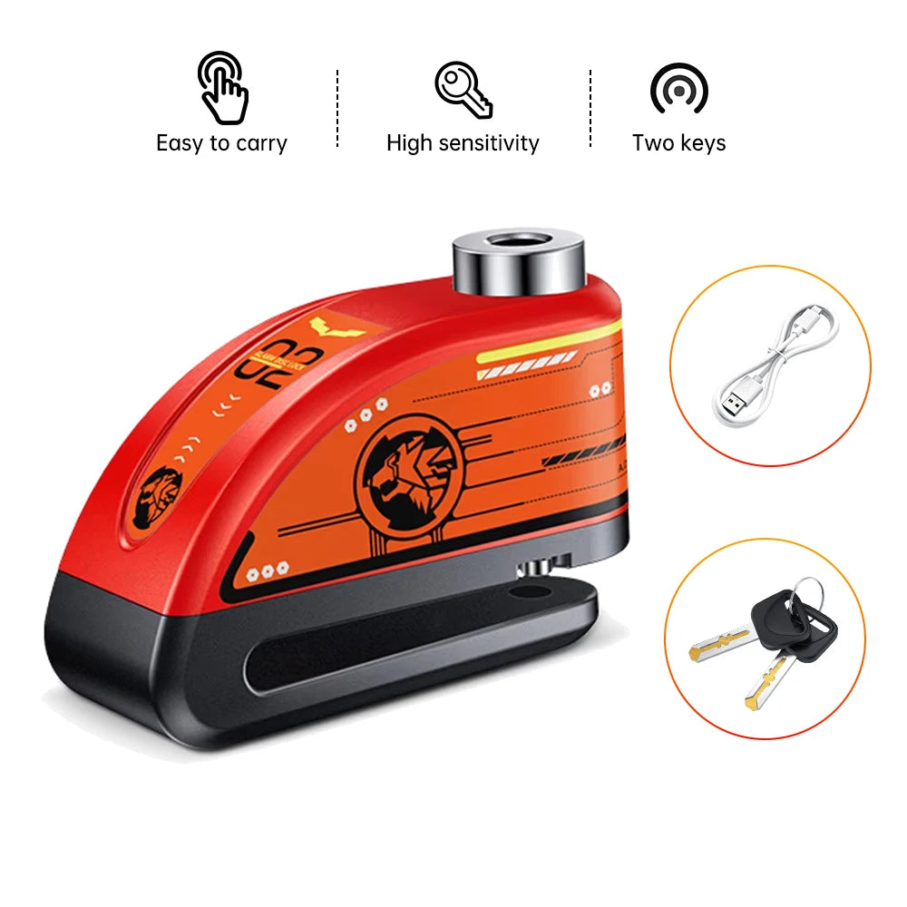 Elecpow Rechargeable Motorcycle Bicycle Scooter Alarm Disc Brake Lock Waterproof Anti-Theft Reminder Cable – 120dB USB-C IP67 7mm 285g CE FCC RoHS – With or Without Rope
