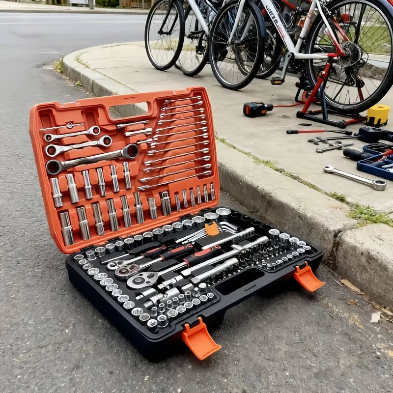 Chrome Vanadium Steel Socket Tool Set – 46Pcs (Red $30 / Black $28) or 151Pcs ($214) – Ratchet Wrench – Auto & Motorcycle Repair