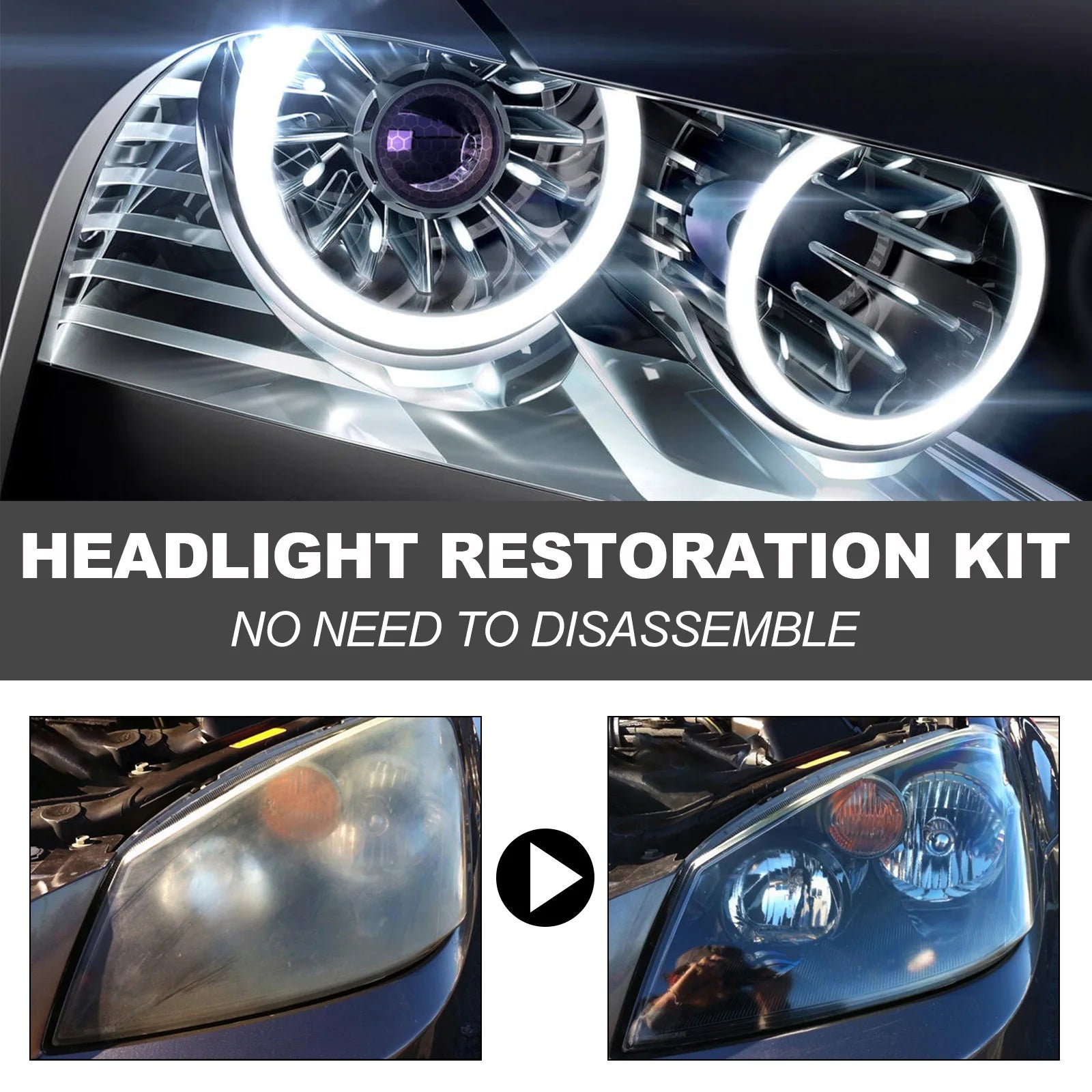 Professional Car & Motorcycle Headlight Restoration Kit – Wet Sand + Polish + UV Protect – Removes Yellowing Scratches – Car / Motorcycle / ATV – 24 Set Options – $40