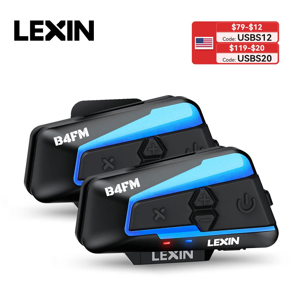 LEXIN B4FM-X Motorcycle Bluetooth Intercom – 10-Rider Music Sharing