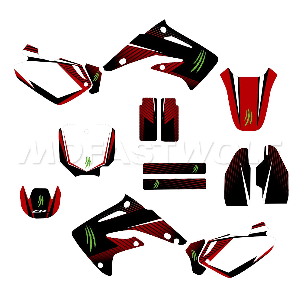 Honda CR85 2003–2012 Motorcycle Graphics Background Decal Sticker Kit – 4 Designs – 29mil / 31mil 3D / 35mil Extra-Thick – Custom Number Option – $94–$124