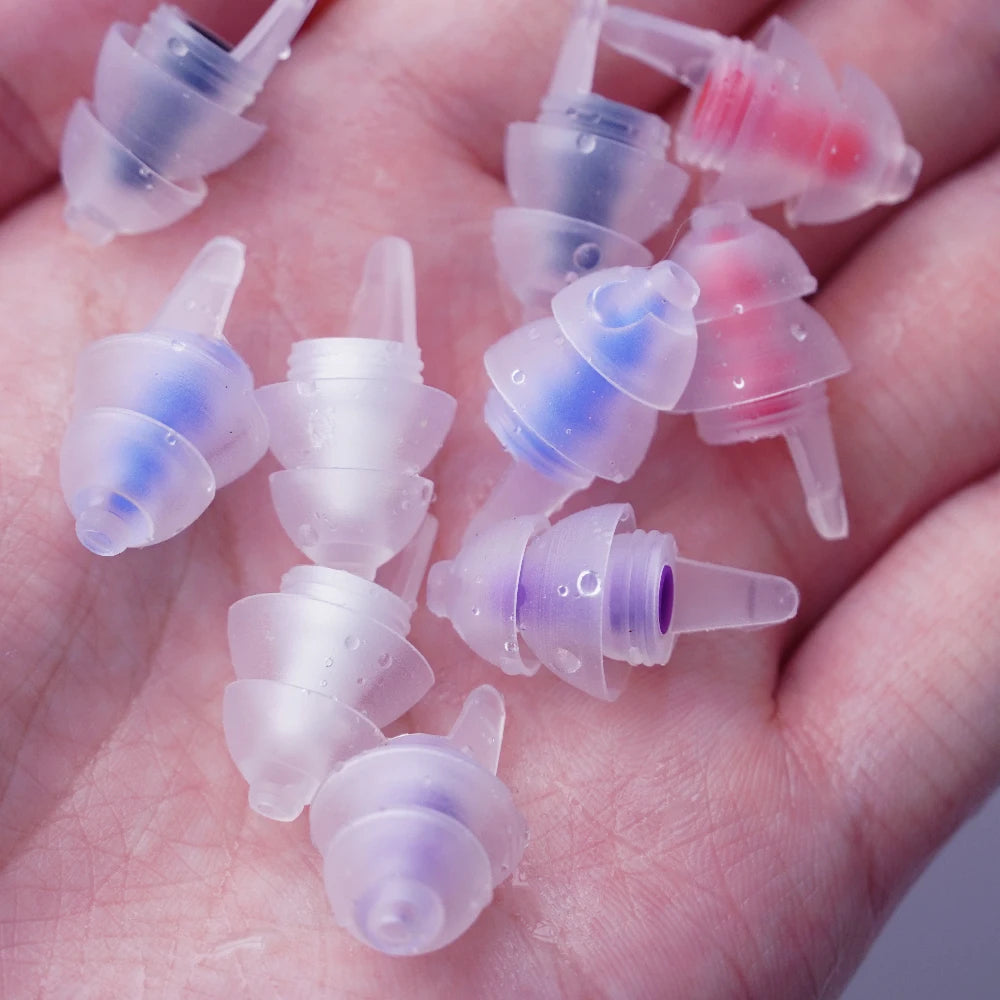 HUAK HUAK-04 / HUAK-05 Reusable High-Fidelity Concert Silicone Ear Plugs Noise Cancelling Musicians Motorcycles Sleeping Work Study Swim – CE Certified – Single or 10-Pair Bulk – Purple Red Blue Black White