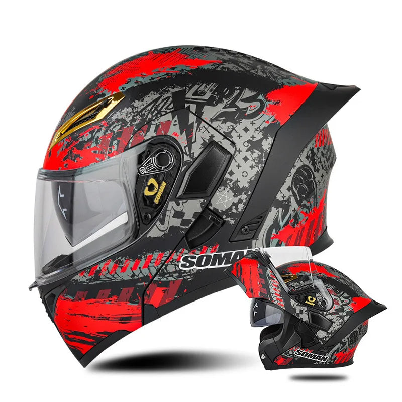 DOT Approved Modular Full Face Motorcycle Helmet – Flip-Up Dual Visor, All-Season