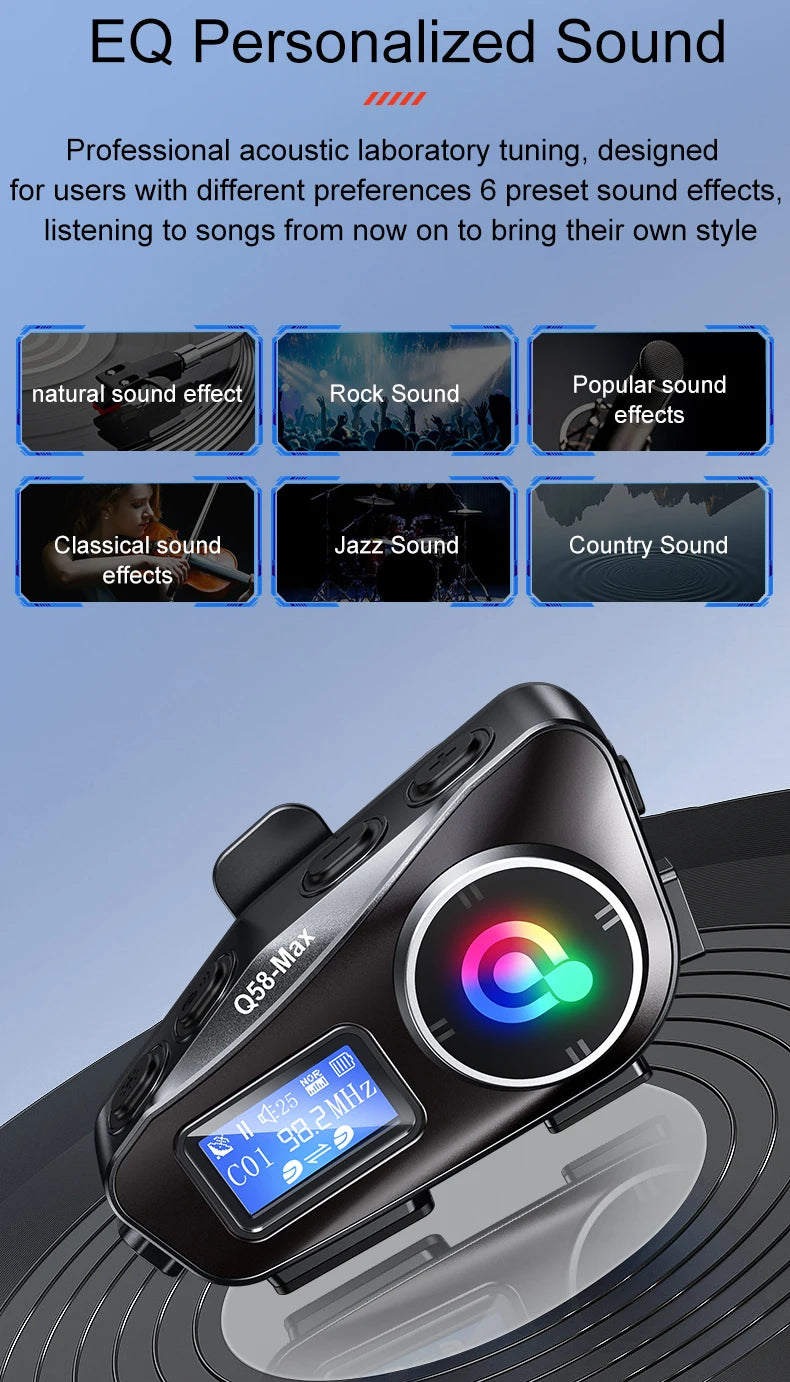 Q58 Max Motorcycle Bluetooth Intercom – 500m Helmet Communication