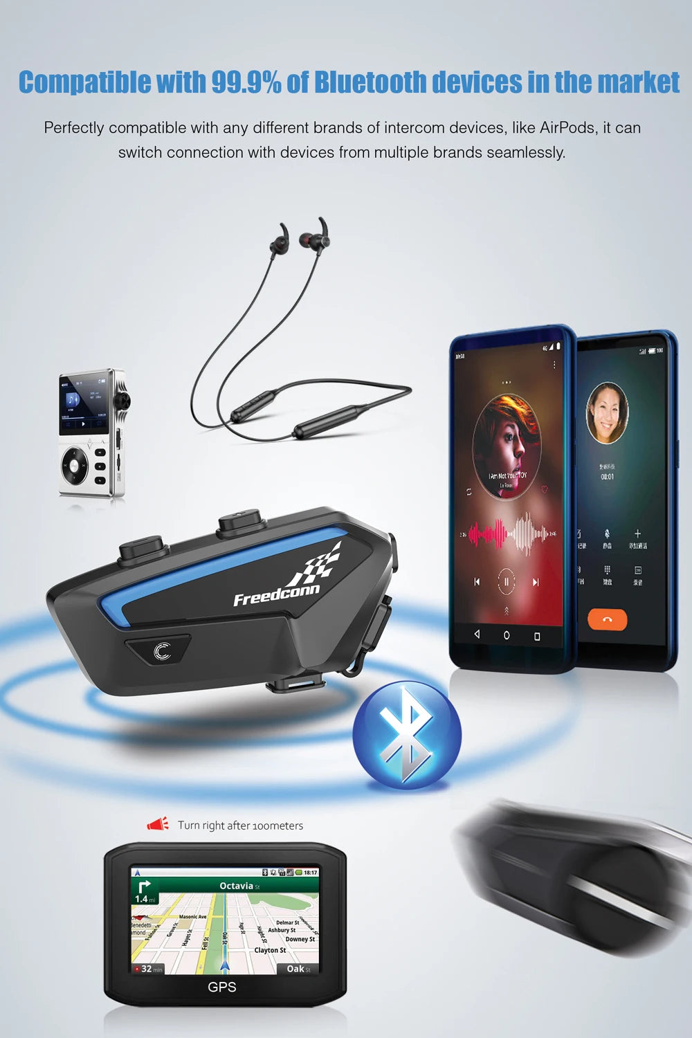 FREEDCONN Motorcycle Bluetooth Headset – Wireless Helmet Intercom & FM Radio