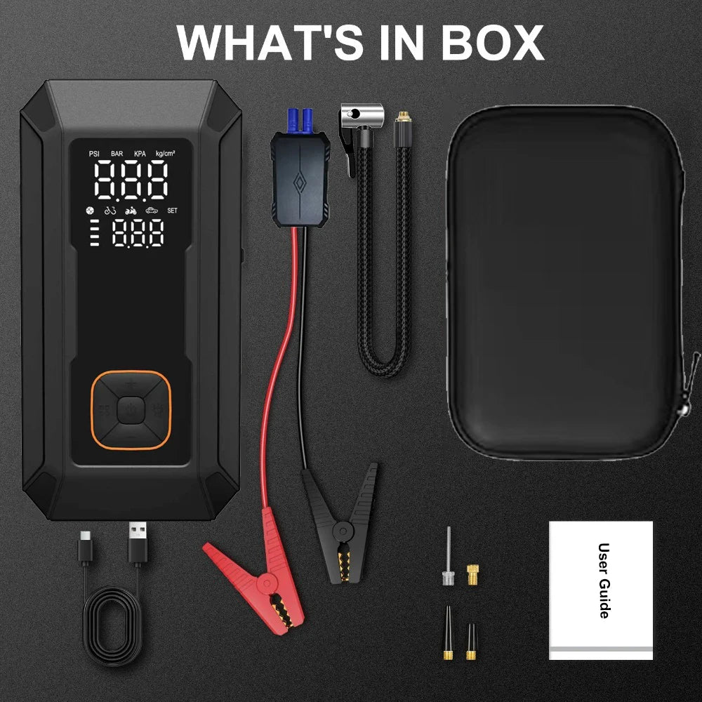 Motorcycle Jump Starter Q28 4000A with 150PSI Air Compressor Portable Power Bank Tyre Inflator 400 Lumen LED Light 12V