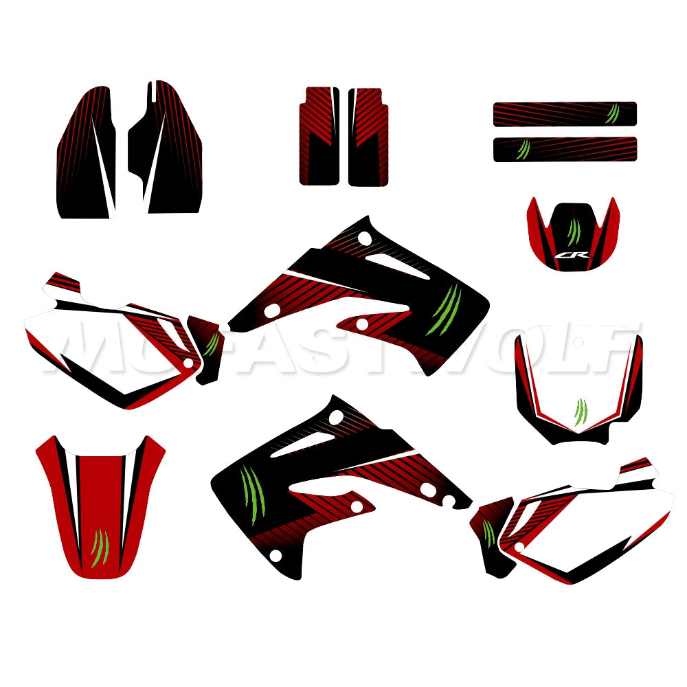 Honda CR85 2003–2012 Motorcycle Graphics Background Decal Sticker Kit – 4 Designs – 29mil / 31mil 3D / 35mil Extra-Thick – Custom Number Option – $94–$124