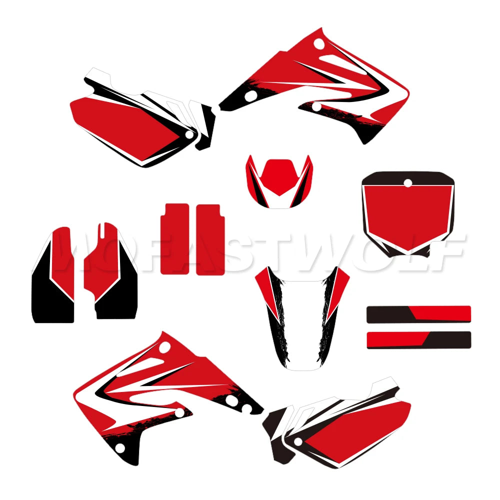 Honda CR85 2003–2012 Motorcycle Graphics Background Decal Sticker Kit – 4 Designs – 29mil / 31mil 3D / 35mil Extra-Thick – Custom Number Option – $94–$124
