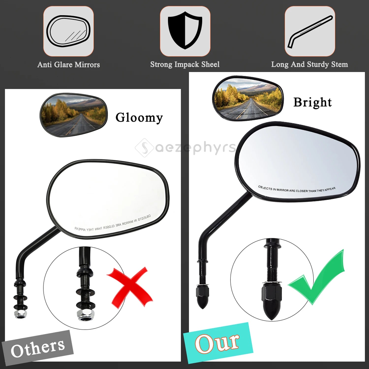 WOWTK Harley-Davidson 360° Adjustable Handlebar Rearview Mirror Pair 5/16" 24 UNF for Touring Sportster Softail Dyna Road King Electra Glide Fat Boy 1982-2026