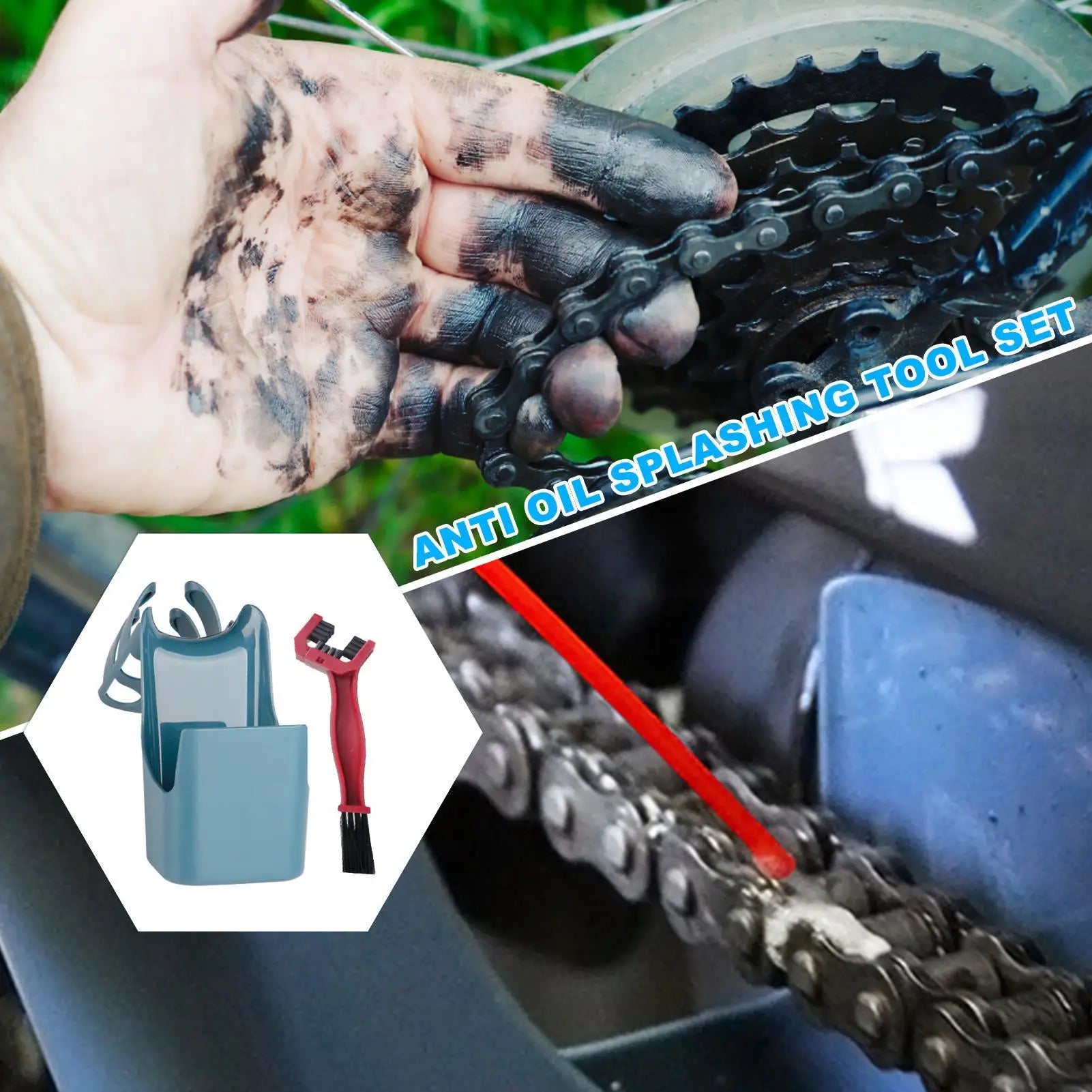 Motorcycle & Bicycle Chain Oil Storage Splash-Proof Tool Box with Brush – ABS Chain Scrubber & Dirt Cleaner Kit for Mountain Road Folding Bike – $10