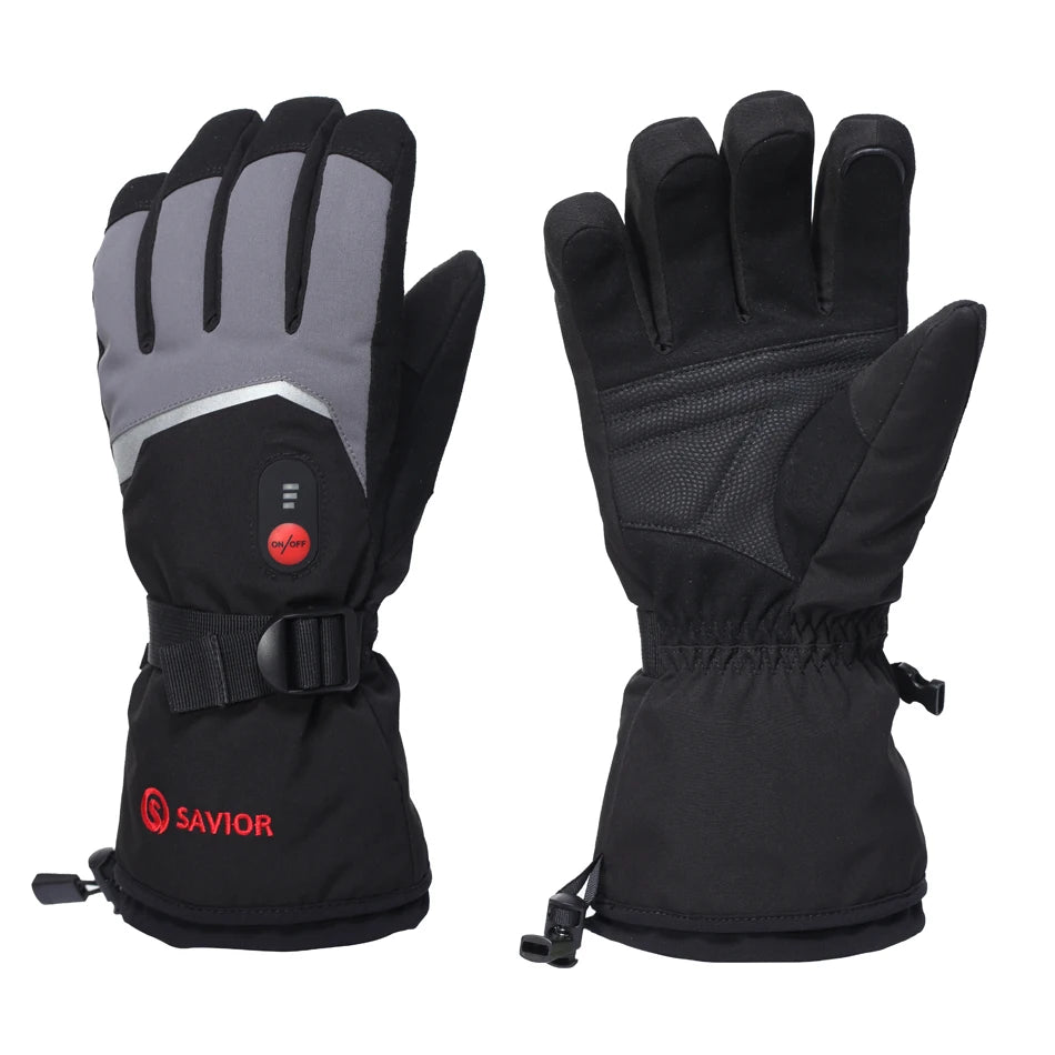 Savior Heat Battery Heated Motorcycle Gloves Goat Skin Leather 3 Shift Temperature Control Waterproof Electric Heated Gloves