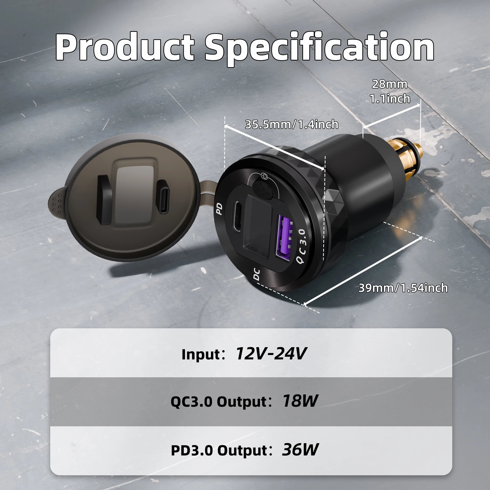 Waterproof DIN/Hella USB Motorcycle Charger Adapter – QC Powerlet Phone Charger with Blue LED for BMW, Triumph Tiger & Ducati