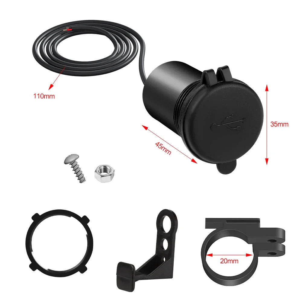 12V Waterproof Motorcycle USB Charger – Phone Charging Port with Power Switch