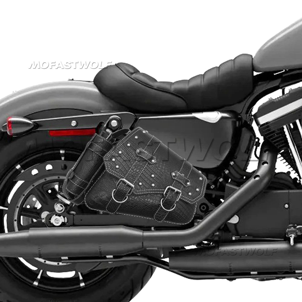mofastwolf Sportster Iron 883 XL883 1200 Saddlebag Waterproof Storage Bag Motorcycle Swingarm Bag Side Tool Bag PU Leather Hard-Shell Detachable Water Bottle Bag – A-Side / B-Side (1PC)