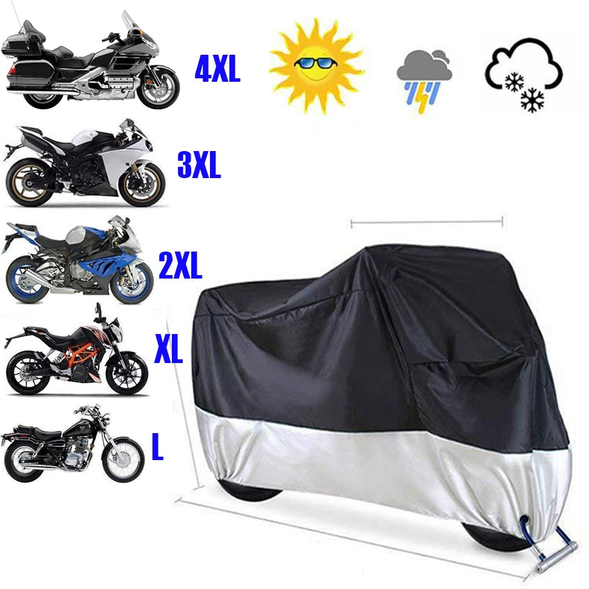 AutoJUSHIDAHAO Universal Outdoor UV Protector Waterproof Motorcycle Cover Bache Funda Moto Scooter Bicycle Case S M L XL 2XL 3XL 4XL – 190T Polyester PU Waterproof Dustproof Anti-UV Anti-Scratch
