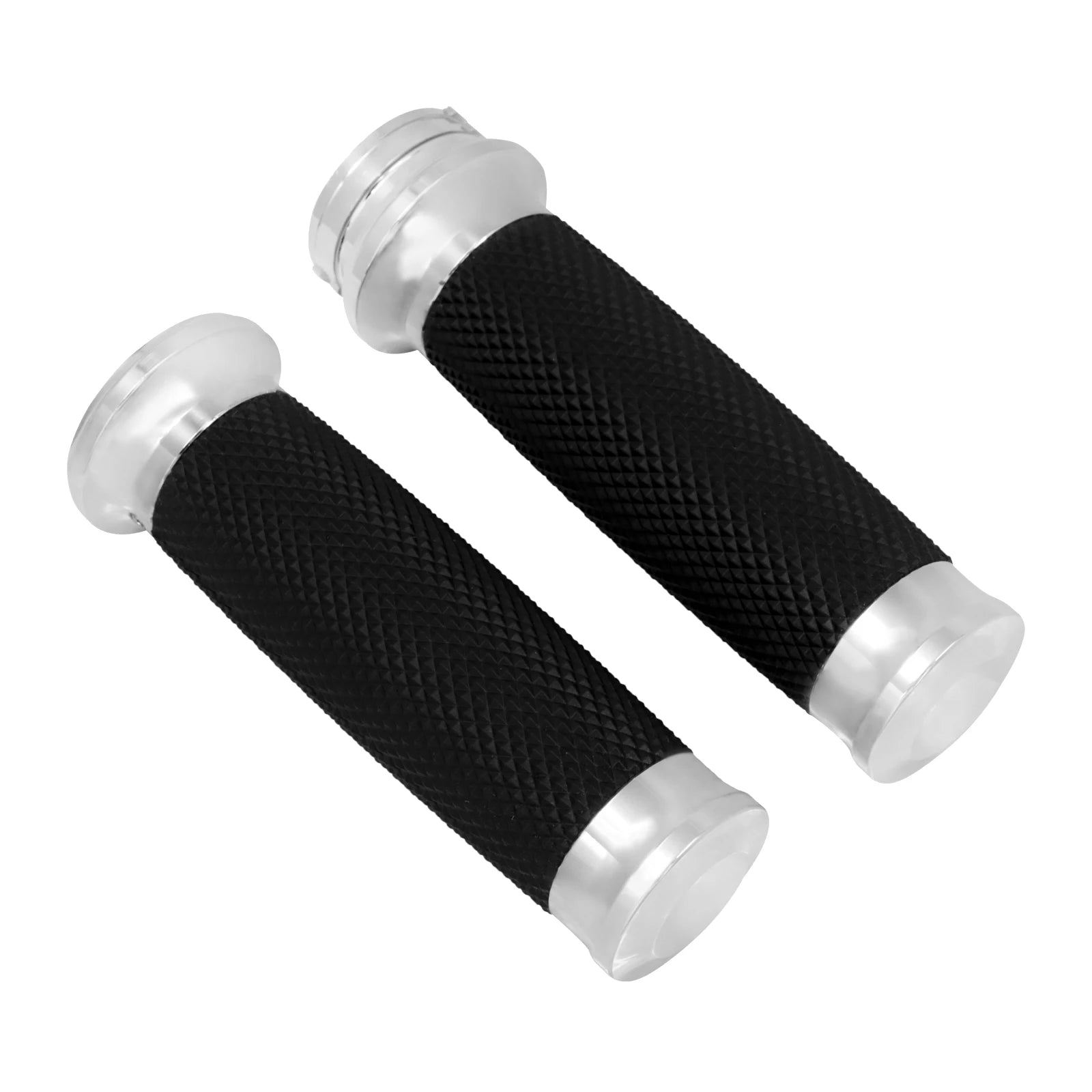 REWMTER Harley-Davidson Motorcycle Handlebar Grips 1" 25mm Aluminum Rubber Lining Hand Grips for Harley Sportster XL 883 1200 XR Touring Road King Dyna Softail V-Rod VRSC – Black / Chrome (1 Pair)