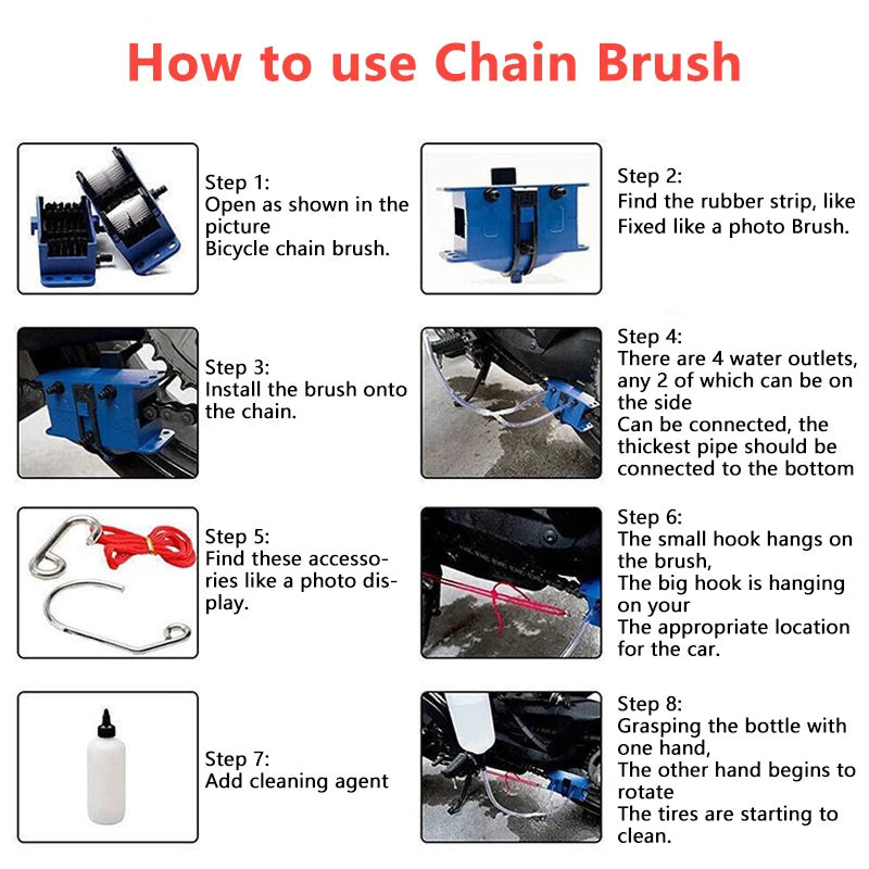 Motorcycle chain cleaning machine kit Brush Gear Cleaner Tool For Motorbike Chains Lube Device Lubricating Accessory