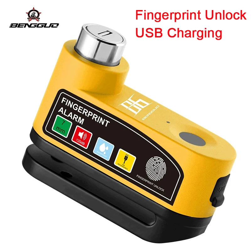 Motorcycle Alarm Disc Brake Lock One-Touch Fingerprint Unlock Anti-Theft Security Moto Wheel Disk Padlock Motorcycle Disc Lock – Vibration Alarm Aluminum Alloy Waterproof