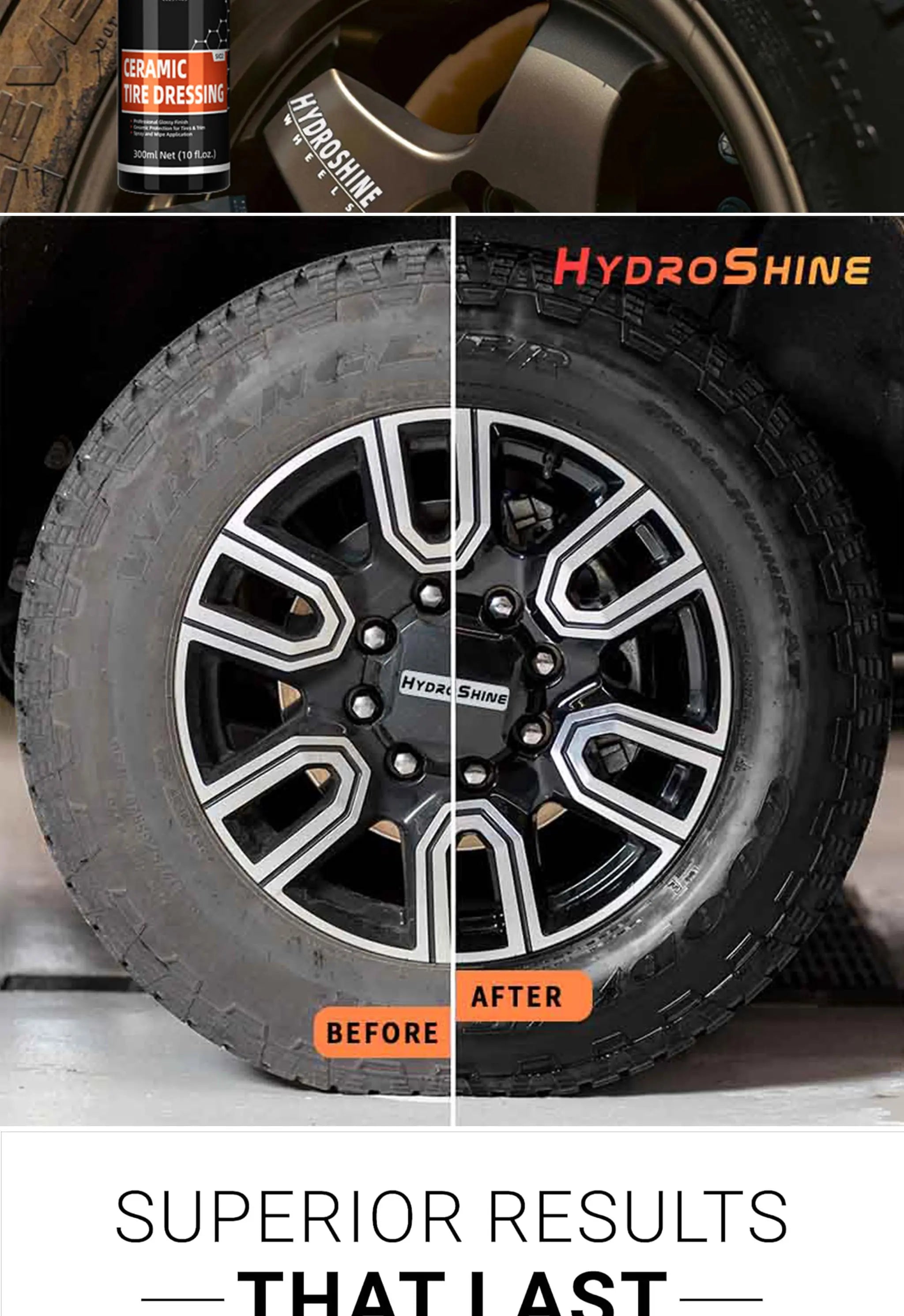Hydroshine Ceramic Tire Dressing – Black Wet Look Tire Shine Deep Glossy Finish UV Protection Long-Lasting – 50ml / 100ml / 300ml – $14–35