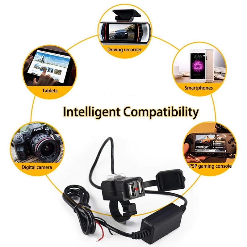 12V Dual USB Fast-Charging Motorcycle Charger – Universal Waterproof Bike Charging Socket