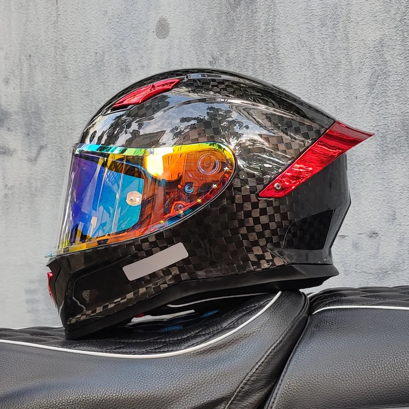 Carbon Fiber Helmets – ORZ Full Face Motorcycle Helmet, Color Visor, DOT Approved, All-Season