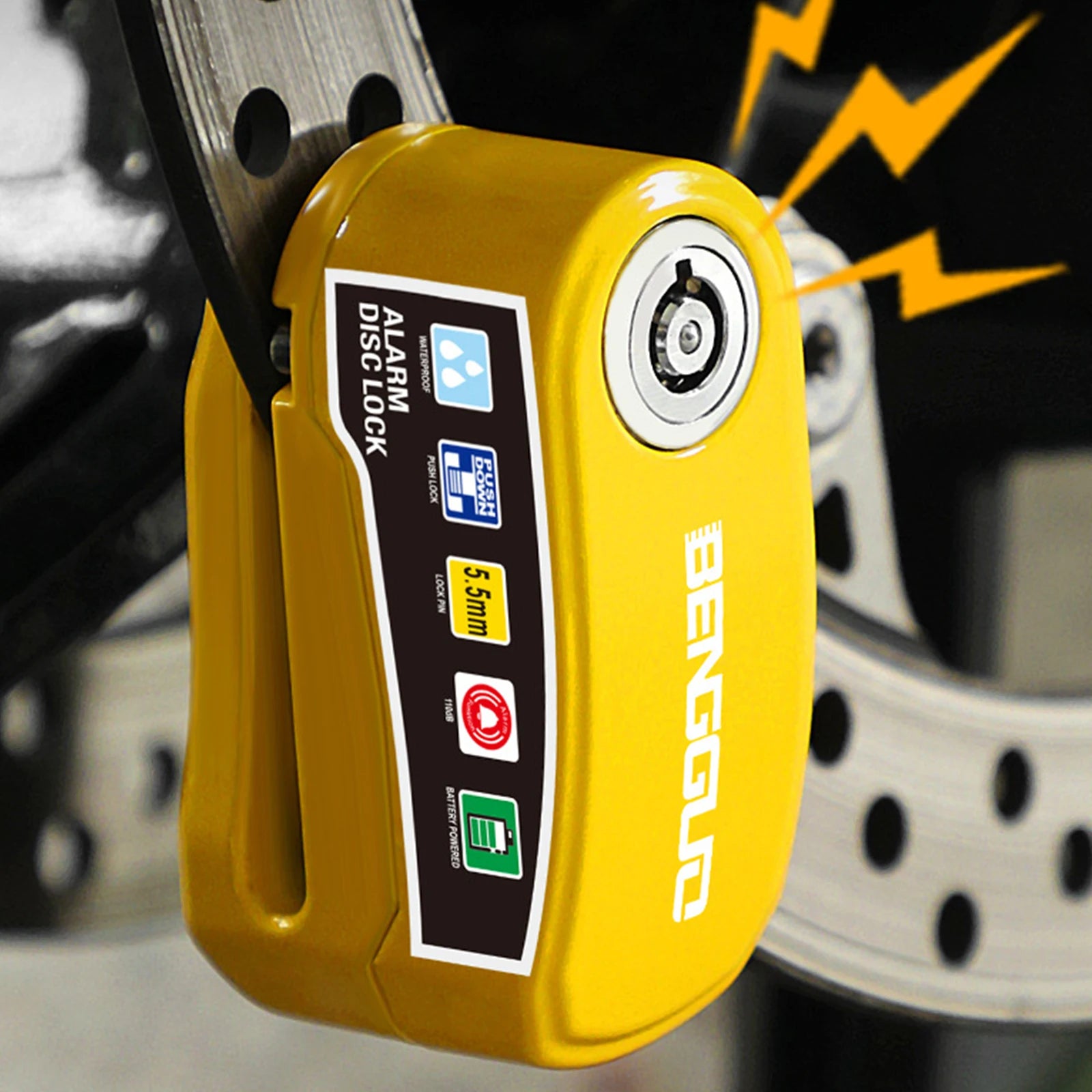 Motorcycle Bicycle Disc Lock Security Alarm Protection Padlock with Keys Aluminum Alloy Anti-Theft Scooter Wheel Disc Brake Lock – 110dB – 6mm+ Compatibility – 0.19kg – Green Blue Black Red Yellow