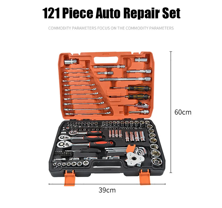tungfull 121-Piece Chrome Vanadium Steel Socket Ratchet Wrench Set – Auto & Motorcycle Repair – Storage Box – $188