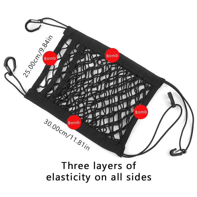 SEAMETAL Motorcycle Cargo Net High Elastic Double/Three Layer Motorcycle Net for Helmet Storage Cargo Luggage Net with Hooks