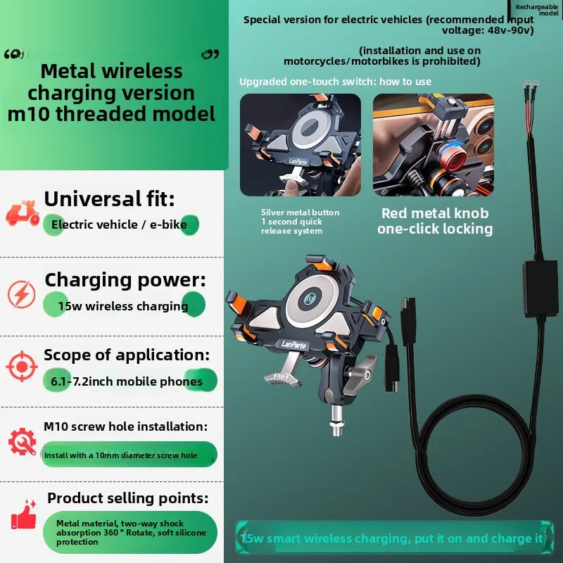 Metal Shockproof Motorcycle Phone Holder 4 Vibration Dampener 15W Wireless Charger Fast Charging Motorbike Bicycle Bike Stand