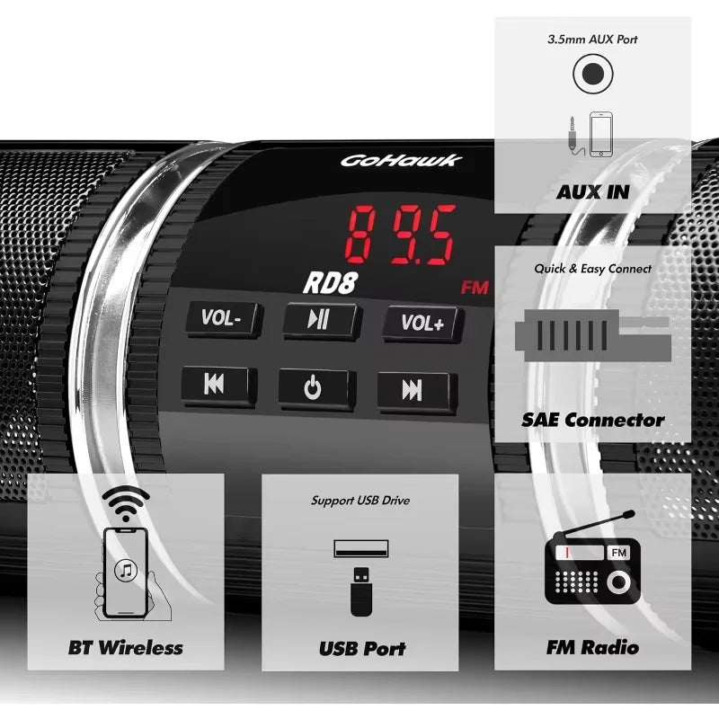 Motorcycle Speakers – Bluetooth Stereo, MP3 & FM Radio Sound System