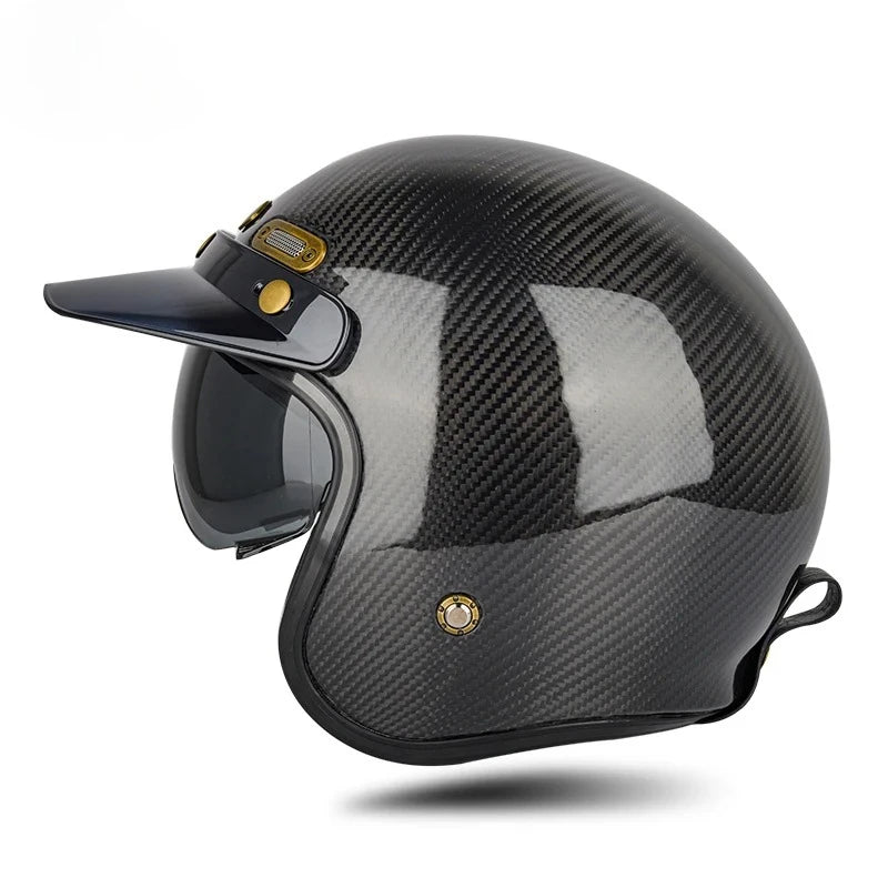 Open Face Helmets – DOT Approved Retro Motorcycle Helmet, Carbon Fiber Style with Visor for Men