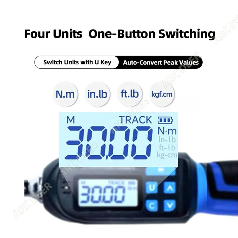 ARC DEER Digital Torque Wrench – Peak + Track Mode – Data Storage – ±2% CW – LED + Buzzer – 1.5–60 Nm – from $129