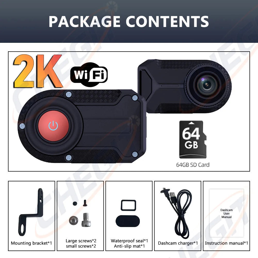 WDSZKMYF 2K HD IP66 Waterproof Mini Motorcycle Dash Cam 170° WiFi Night Vision Loop Recording USB Motorcycle Camera DVR for Motorcycle E-Bike Bicycle Mountain Bike