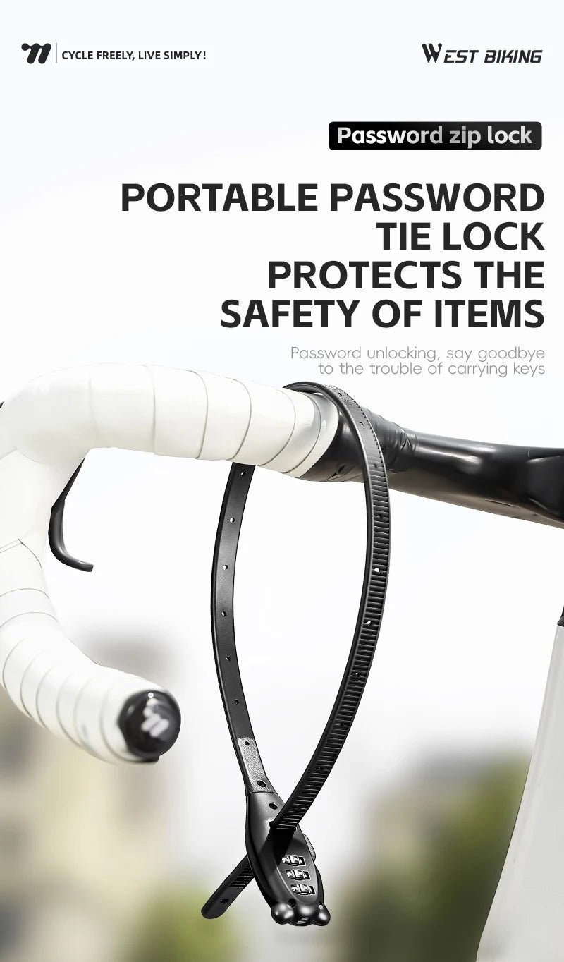 WEST BIKING Anti-theft Bike Tie Lock Portable Security 3 Digit Bike Helmet Lock Motorcycle Scooter  Zinc Alloy Bicycle Tie Lock